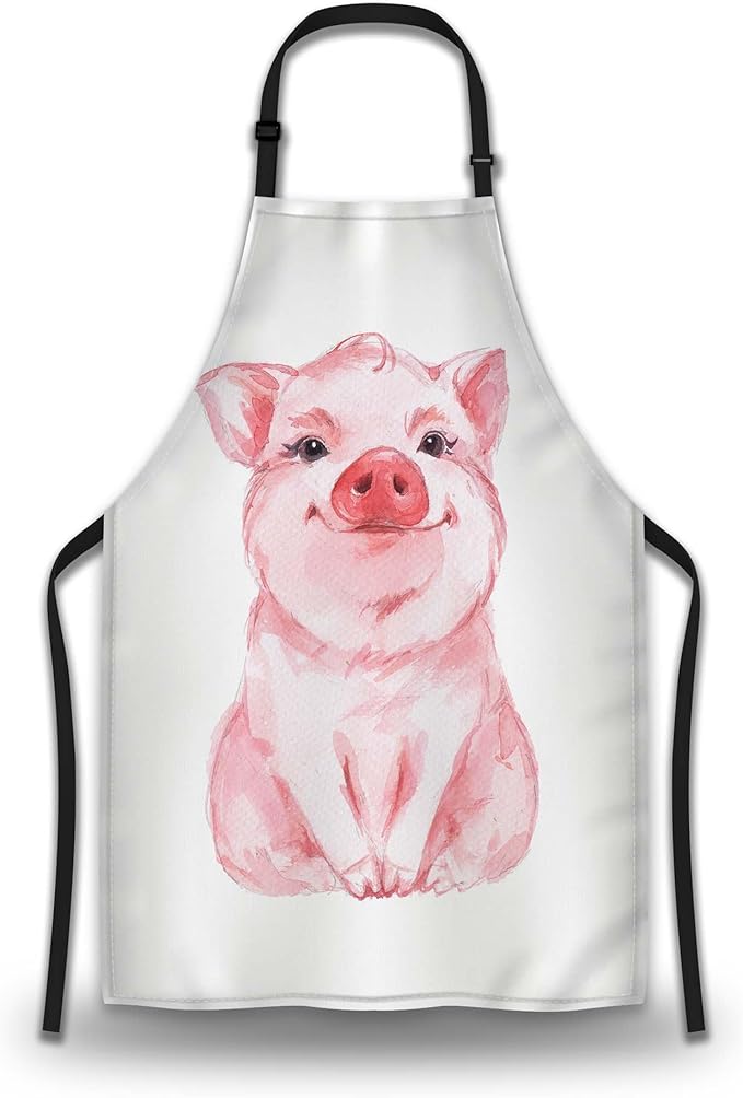 Cook Apron Women Lovely Pink Pig Watercolor Cooking Aprons for Men for Kitchen Cooking Restaurant BBQ Painting Crafting Gardening 27” (W) x 31” (H), Waterproof Aprons