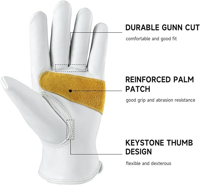 OZERO Gardening Work Gloves Men,Insulated Heavy Duty Cut Resistant Thorn Proof Leather Cowhide Gloves for Driving Welding