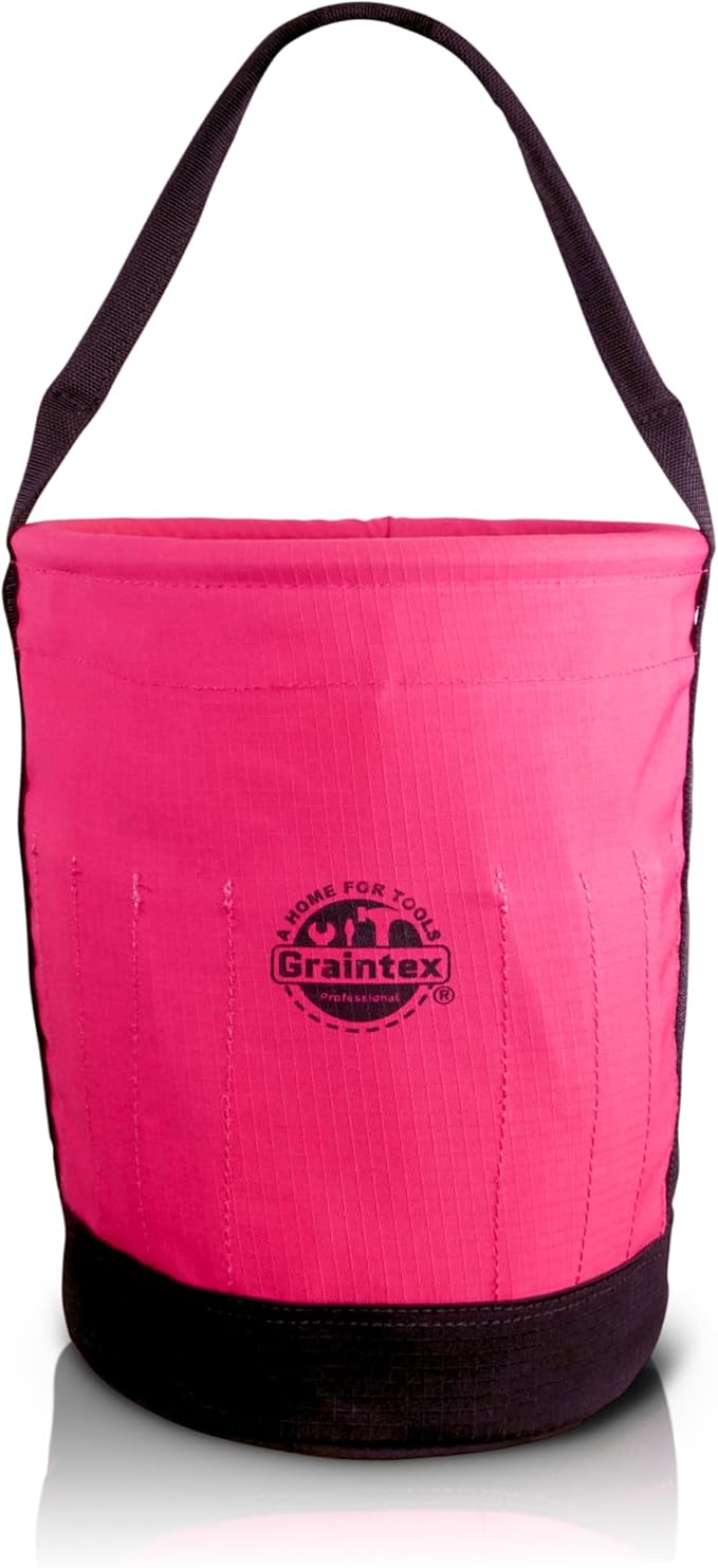 Graintex Tapered Canvas Bucket 12"x10"x15", Utility Tool Bucket 16 Inside Pockets, Reinforced Base & Carry Handle, Ripstop Canvas, Multi-Purpose Bag for Jobsite & Home Use for Tool Storage Solutions