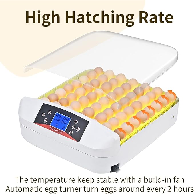 42-56 Egg Incubator with Smart Alarms - Egg Incubator with Auto Turning, Temp Control and Humidity Display, LED Candler Incubator for Chicken, Duck, Goose, Quail, Bird Eggs (56s)