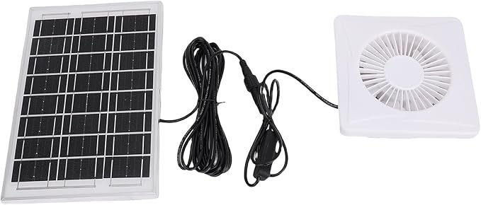 Jiawu Solar Powered Fan, Weatherproof IP67 2700RPM High Greenhouse Fan, Chicken Coop with 6W Panel and 4 Inch Vent for Greenhouse Shed Chicken Coop Pet House