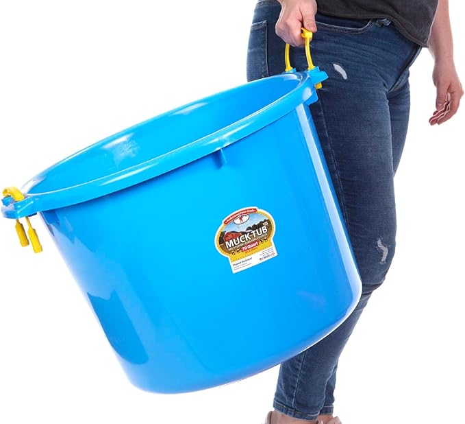 Little Giant® Plastic Muck Tub | Durable & Versatile Utility Bucket with Handles | Muck Bucket | Durable Handles | 70 Quart | Berry Blue