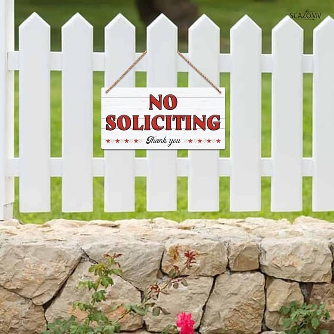 SCAZOMV No Soliciting Thank You Wood Sign Decor Funny Rustic Wood Front Door Sign Vintage Wall Hanging Plaque Porch Yard Home Farmhouse Decor 10''x 5''