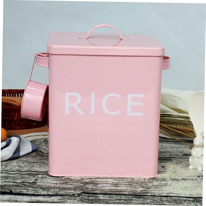 Iron Pet Food Storage Container with Airtight Seal and Measuring Cup, Pink Metal Dog and Cat Food Barrel for Household Grain Storage, Moisture-proof Pet Supply Bin for Home Use