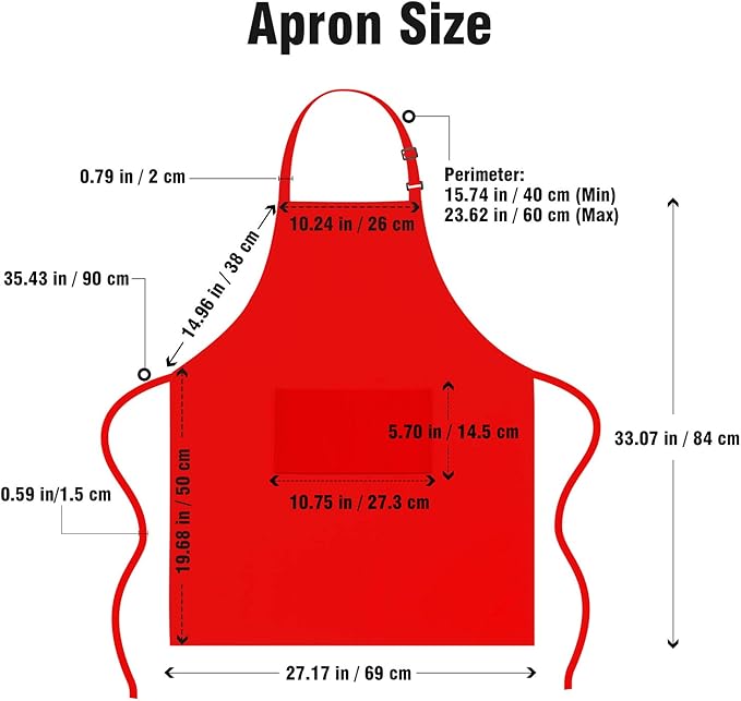 Xornis 2 Pack Bib Aprons with 2 Pockets Kitchen Apron Cooking Chef, Red