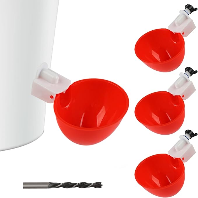 Chicken Waterer Cups,4-Pack Chicken Water Feeder for Ducks,Geese, Turkeys,Chicks,Bird,and Other Poultry with Matching Drill