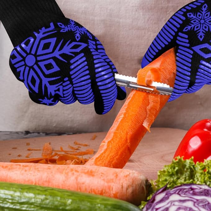 Comsmart BBQ Gloves, Heat Resistant Glove, Silicone Non-Slip Grill Gloves, Fireproof Oven Glove BBQ Grill Accessories for Grilling, Barbecue, Cooking, Baking, Blue