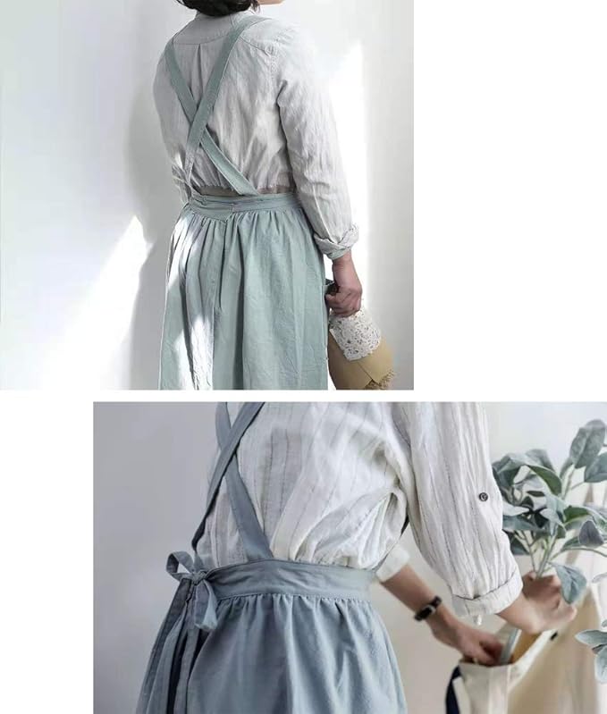 Cotton and linen Kitchen Cooking Aprons Dress for Women with Pockets Cute for Baking Painting Gardening Cleaning