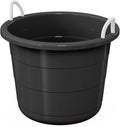 17 Gallon Heavy Duty Utility Tub, Flexible Plastic Storage Bucket with Comfortable Rope Handles, Multipurpose Black Container for Construction, Gardening, Cleaning, Car Wash and Farm Use