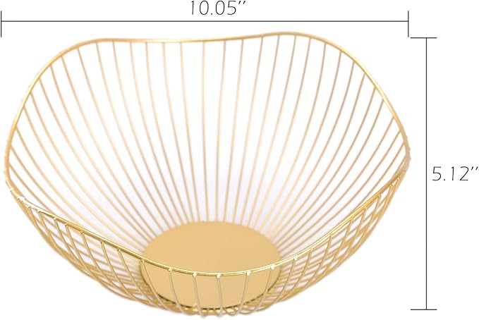 IBWell High Style Curved-Edge Modern Creative Stylish Single Tier Dish,Metal Iron Wire Fruit Vegetables Bread Decorative Stand Serving Bowls Basket Holder (Gold)