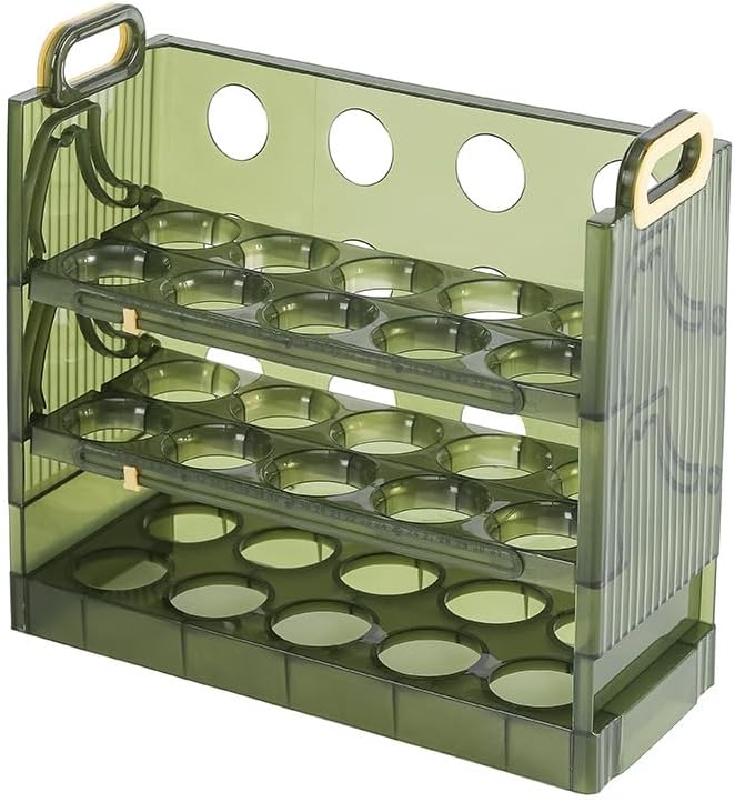 Koja Three-layer Flip-up Egg Storage Container Holder for Refrigerator, Kitchen. 30-Egg Organizer - New Space-Saving, Easy-Access Design, Easy-Clean, Durable, BPA-free. Protects Eggs from Cracking.