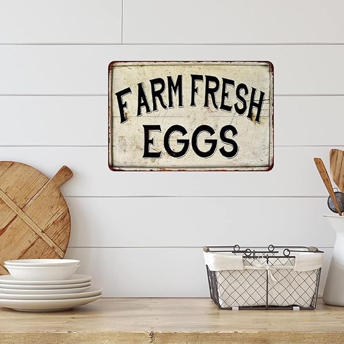 Chico Creek Signs Farm Fresh Eggs Sign Vintage Sweet Farmhouse Signs Decor Chicken Coop Decorations Barnyard Egg For Sale Hen House Rustic Accessories Tin Wall 8 x 12 Matte Finish Metal 108120020091