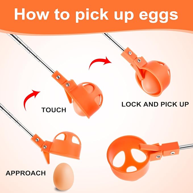 Lounsweer Egg Grabber for Chicken Eggs,15.7-76inch Extendable Stainless Steel Egg Picker Tool with (1pcs Extended Handle&1pair Non-Slip Gloves) for Picking Eggs from Coop, Poultry Nest, and Farm Use