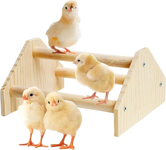 Baby Chicken Perch Strong Pine Wooden Chick Jungle Gym Roosting Bar, New-gen Durable Chicken Perch Toys for Coop and Brooder 7.9 X 6.9 X 4.14’’ Chicken Perch(Can be Used for Baby Turkeys)