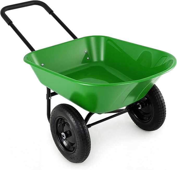 IRONMAX Dual-Wheel Wheelbarrow, Heavy Duty Wheel Barrel with All-Terrain Wheels, 330 LBS Utility Yard Cart with Built-in Stand, Outdoor Gardening Carts for Lawn, Farm, Planting (Light Green)