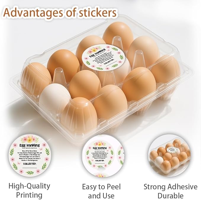 320 Pcs Egg Carton Labels, 2 Inch Pastoral Flower Style Eggs Handling Stickers Farm Fresh Laid on Sticker PET Adhesive Egg Packaging Sticker for Box Container Carton Farm Supplies