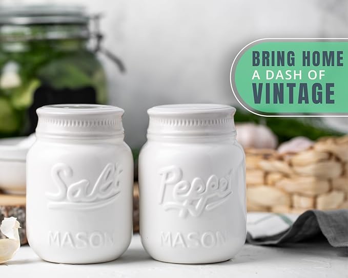 Comfify Mason Jar Salt & Pepper Shakers – Aqua White Ceramic – Rustic Shabby Chic Kitchen Decor