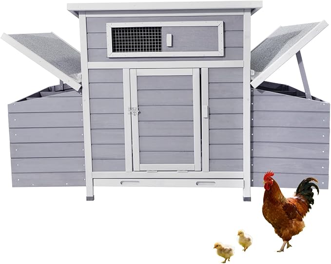 Wooden Chicken Coop with 6 Nesting Boxes,Outdoor Hen House for Backyard, Easy-Clean,Weatherproof Poultry Chicken Cage