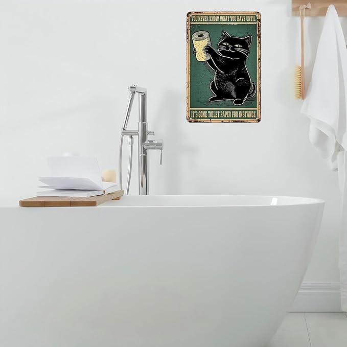 Black Cat Bathroom Metal Tin Sign You Never Know What You Have Until It's Gone Vintage Wall Art Funny Toilet Wall Decor for Home Cafes Office Store Decoration 12 * 8inch