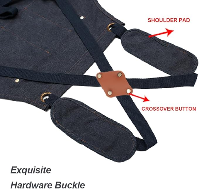 Woodworking Apron For Men - Tool Arpon For Men, Work Arpon with Cross Back Adjustable，For Garden, Kitchen, Cafe, M-L (Black)