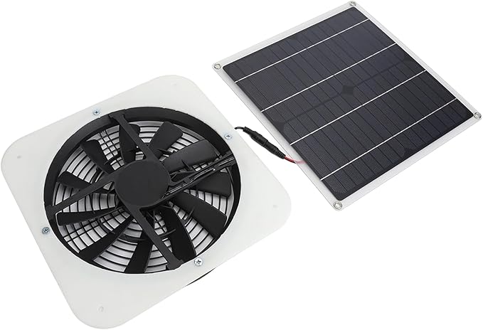 Solar Panel Fan 100W, Weatherproof Exhaust Fan with Metal Protection Mesh for Chicken Coops Greenhouses Sheds, Solar Powered with High Airflow 3000 RPM for Window Exhaust (White)