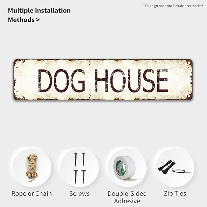 Funny Dog House Metal Sign - 4x16" Rustic Weatherproof Wall Art for Porch/Entryway - Gift for Dog Lovers, Puppy Parents and Pet Owners (Birthday, Christmas)