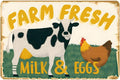 Vintage Metal Sign Farm Fresh Tin Sign Cow Chicken Milk and Eggs Rustic Decor Funny Metal Wall Art Painting Home Kitchen Farmhouse Ranch Zoo Cave Wall Decor Retro Decoration 12x8 Inch