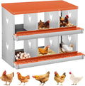 Chicken Nesting Box,6 Compartments Nesting Box for Chickens, Two-Tier Galvanized Metal Wall Mount Chicken Egg Laying Box with Large Vented Holes for Easy Egg Collection ﻿