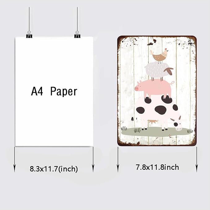 Rustic Farm Animals Metal Sign Chicken Sheep Pig Cow Vintage Style Wall Decor for Farmhouse Gift 12x8 Inches