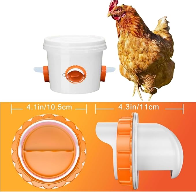 DIY Chicken Feeders No Waste, Automatic Poultry Feeder 6 Ports 1 Hole Saw with Covers Gravity Feed Kits for Buckets Barrels Bins Troughs （Orange）
