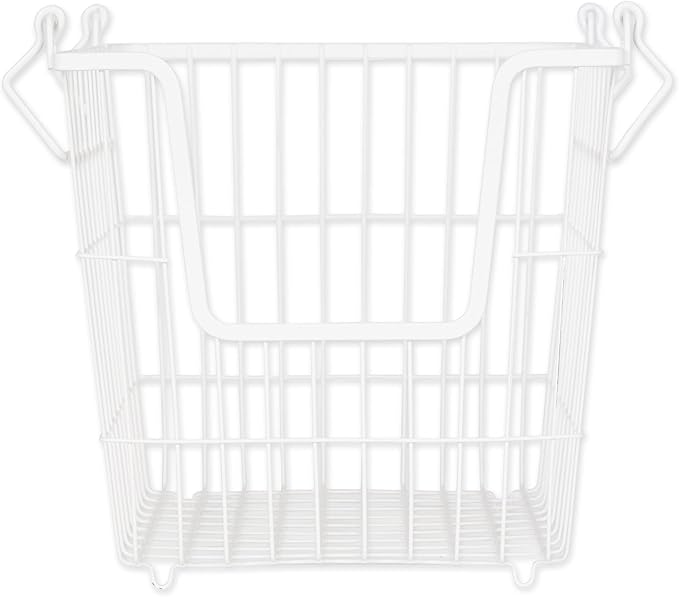 DII Metal Wire Mesh Stackable Utility Storage Bin, Large, 11x11x11, White