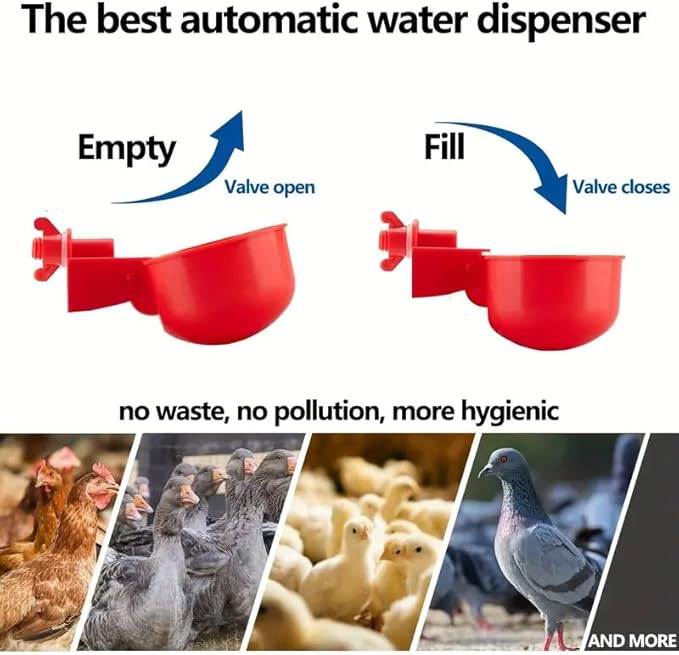 Complete Set Pipeline Automatic Chicken Waterer System, DIY Chicken Water Feeder with 9 Chicken Water Cups,1/2" PVC Tee Fittings & Pipe,Brass Pipe Fittings, Ball Valves, Poultry Waterer