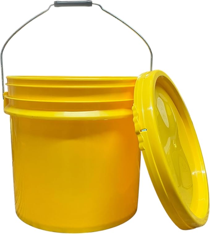 4-Gallon Yellow Bucket Pail Container with Lid | Metal Handles with Plastic Grip for Easy Carrying | Multi-Use | Easy Stack and Store | Heavy-Duty Extra Durable | Food Grade | BPA Free - 1 Pack