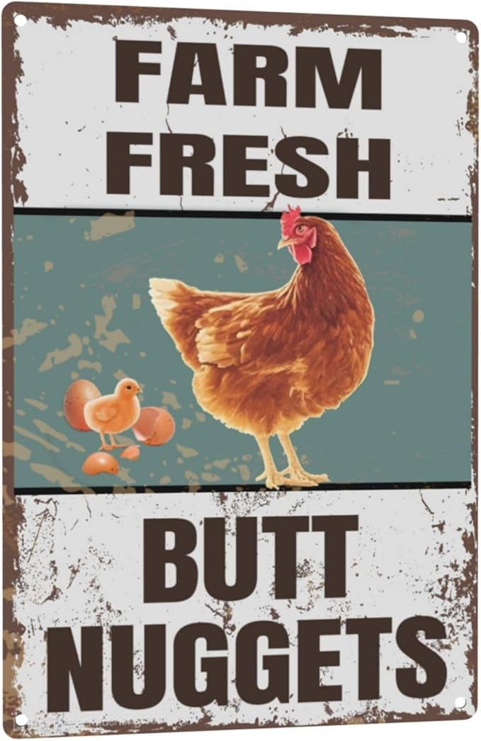 Vintage Metal Signs Chicken Coop Signs "Farm Fresh Butt Nuggets" Signs for Farm Yard Decor, Tin Sign for Home Kitchen Outdoor Decor, 8×12 inch