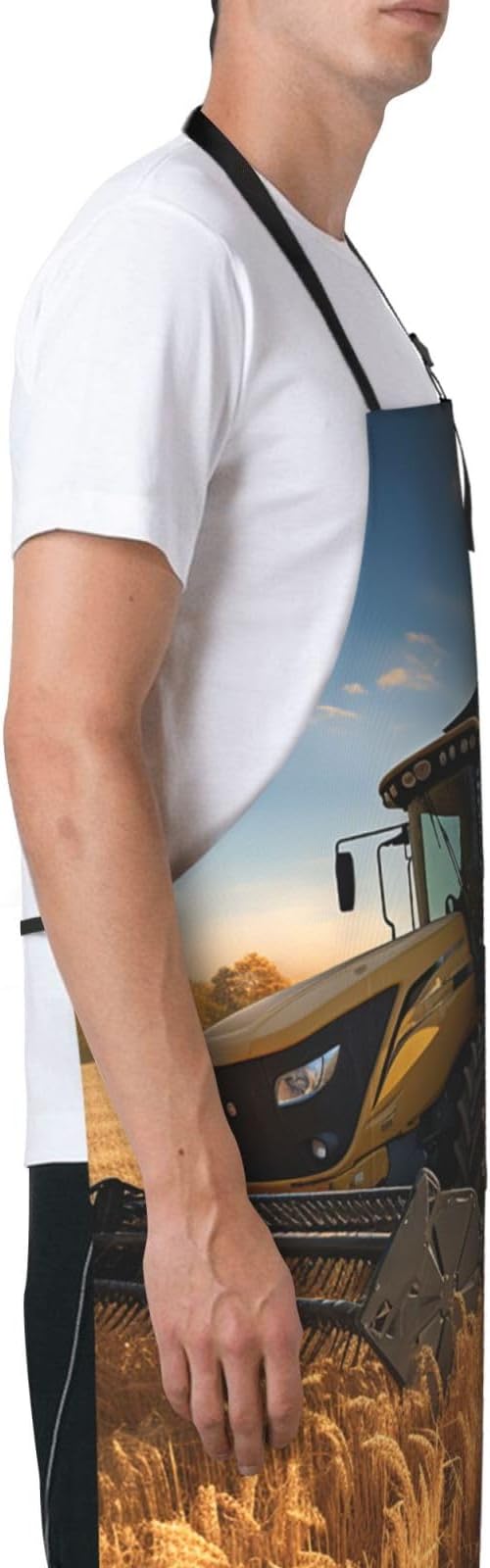 Farm Tractor Harvest Waterproof Apron With 2 Pockets Adjustable Cute Kitchen Aprons Bibs For Women Men Kitchen Garden Decor