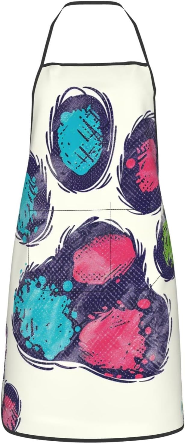 Cute Colorful Dog Paw Printed Unisex Bib Aprons BBQ Cooking Kitchen Aprons for Women Men Chef