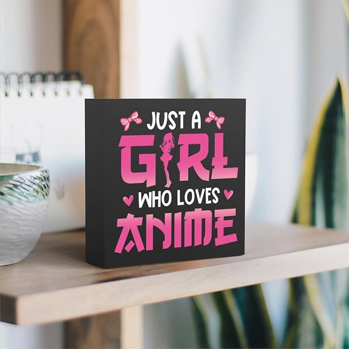 Anime Room Decor Anime Gifts for Girls Teen Girl Bedroom Decor Anime Party Decorations Anime Birthday Decorations Just a Girl Who Loves Anime, Wooden Box Decor for Home Bedroom Living Room Office