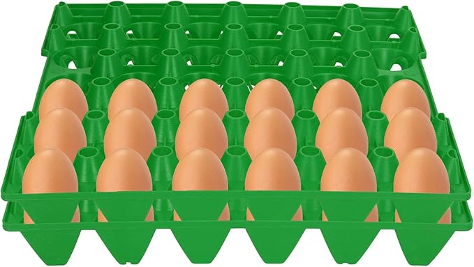 Plastic Egg Flats 30 Cell, 5PCS, Sturdy Stackable Trays for Egg Storage and Transportation - Reusable Durable Design, Space Saving for Home and Farm Use (Green)