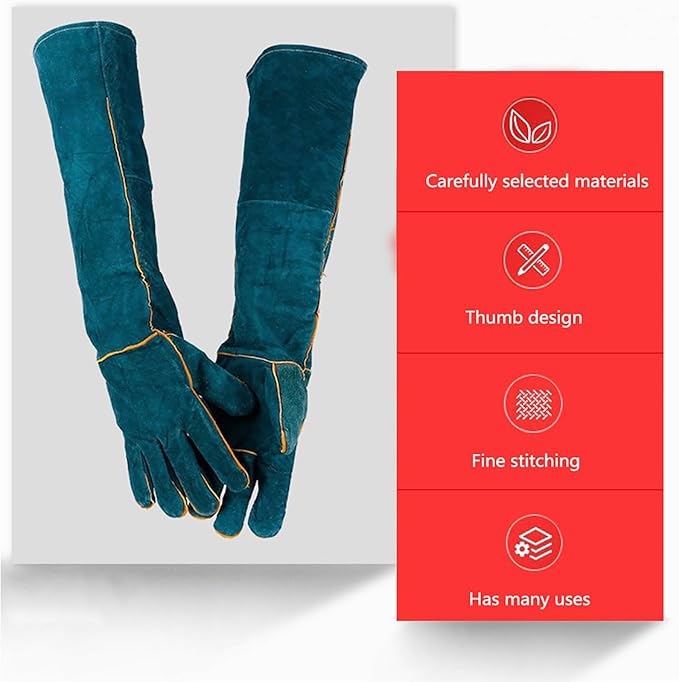 Animal Handling Gloves Bite Resistant, 23.6'' Anti Scratch Glove for Cats, Multipurpose Bite Proof Leather Pet Gloves for Grabbing Cat Reptile Puppy Bird Poultry or Gardening Welding