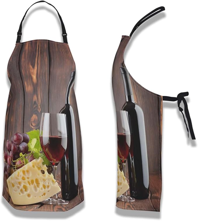 Garden Apron for Men Red Wine with Cheese Vintage Aprons for Women for Kitchen Cooking Restaurant BBQ Painting Crafting Gardening 27” (W) x 31” (H), Waterproof Apron