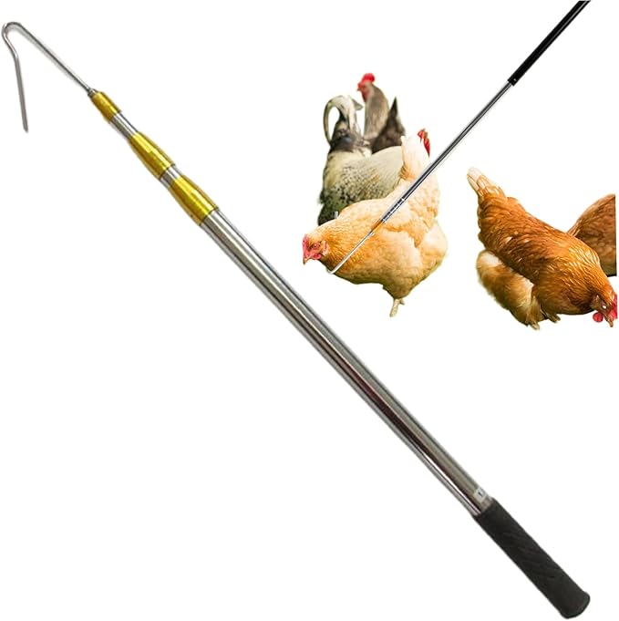 Chicken Catcher Extension Rod Hook Stainless Steel Poultry Catcher Extendable to 52 Inch, Long Handle Farm Tool for Chicken Duck Turkey Safe Handling