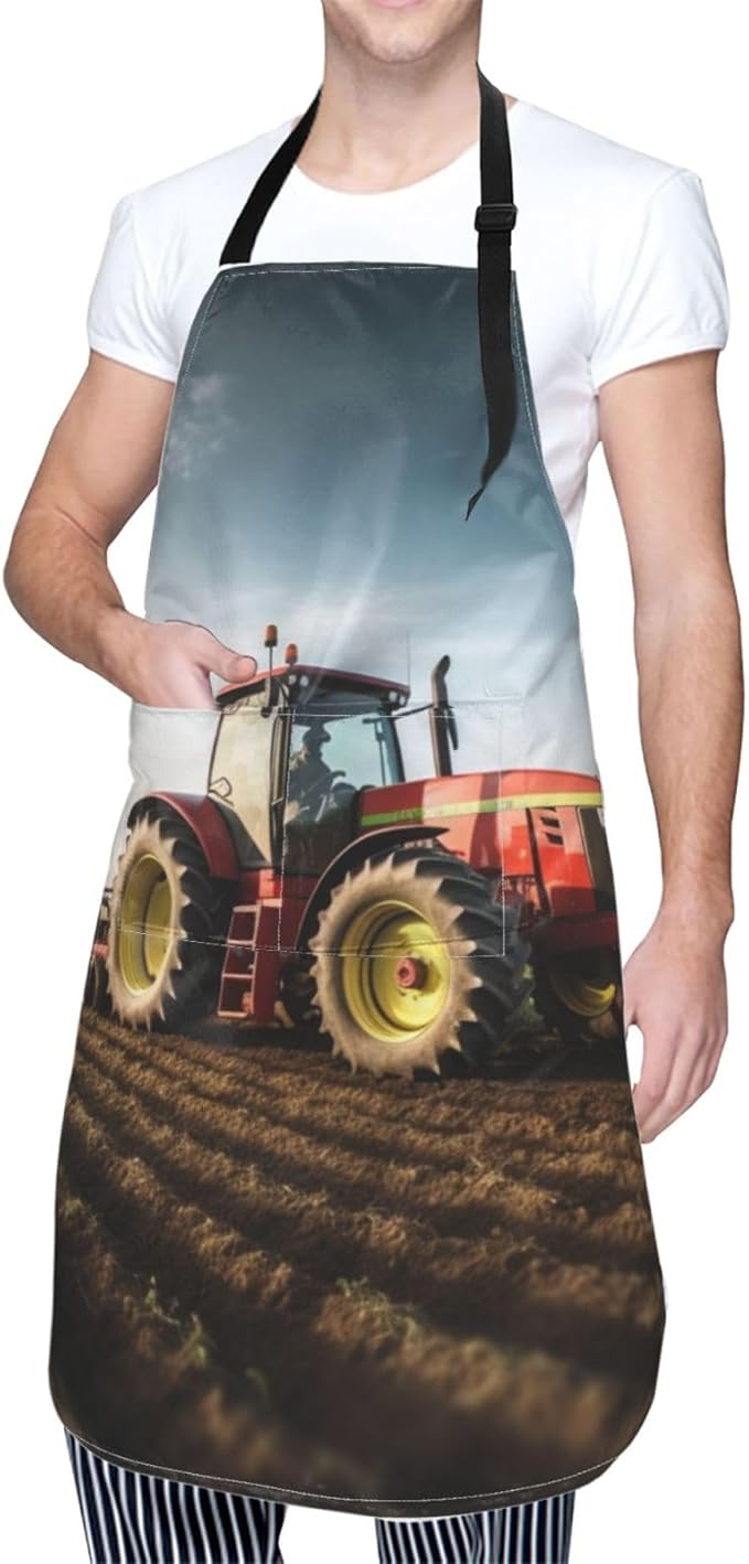 Tractor Farm Waterproof Apron With 2 Pockets Adjustable Cute Kitchen Aprons Bibs For Women Men Kitchen Garden Decor