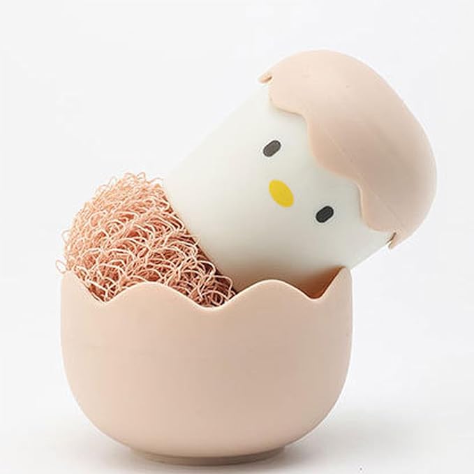 Eggshell Chicken Cleaning Brush Cartoon Kitchen Scrubber Fiber Ball Head Detachable Handle for Bowls Pots Dishwashing PP Material (Pink)