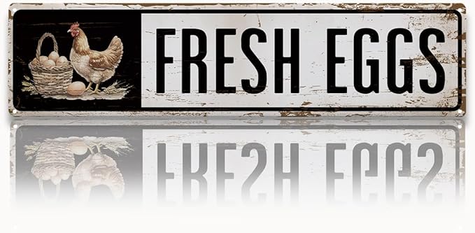 Chicken Decor Sign, Fresh Eggs Sign, Hens Coop Decor for Outdoor, Retro Metal Tin Signs 15.8x4 inches, Chicken Farm Decoration for Wall, Garden Yard Farmhouse Decors