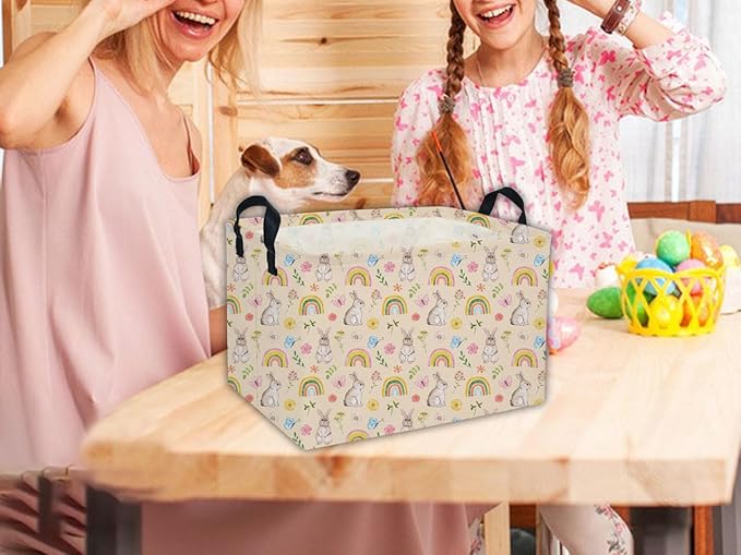 Rectangular Easter Baskets Gift Basket Empty Pink Bunny Kids Storage Bins Baby Boy Basket Kids Toy Storage Bin Organizer Box Room Decor for Home( Rabbit)