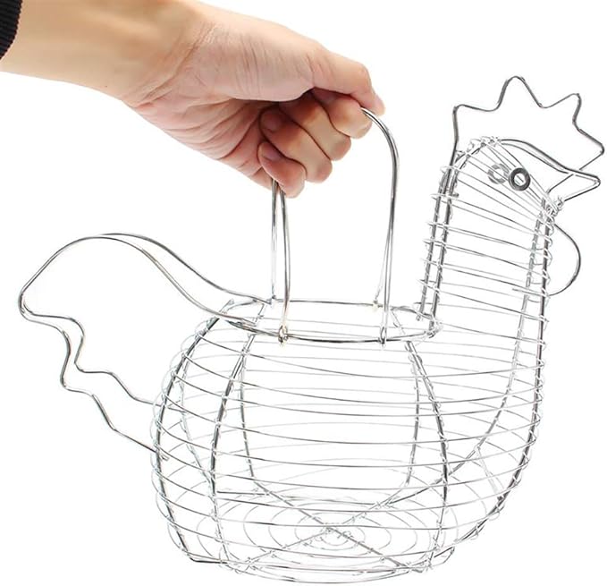 Chicken-Shaped Egg Basket Metal Chicken Shaped Wire Egg Storage Basket Holder Rack - Store 24 Eggs for Home Kicthen