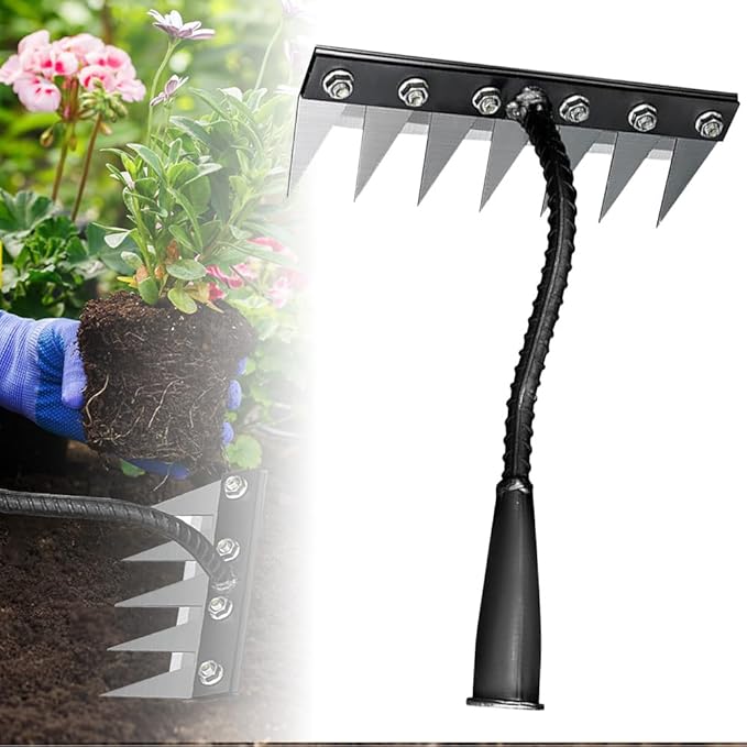 2026 New Iron Weeding Rake 2.0, 5/6/7/8 Teeth Carbon Steel Garden Weeding Rakes, Iron Rake for Gardening and Weeding, Heavy-Duty Garden Weed Puller Tool for Lawn Yard Gardens Farm (7Teeth)