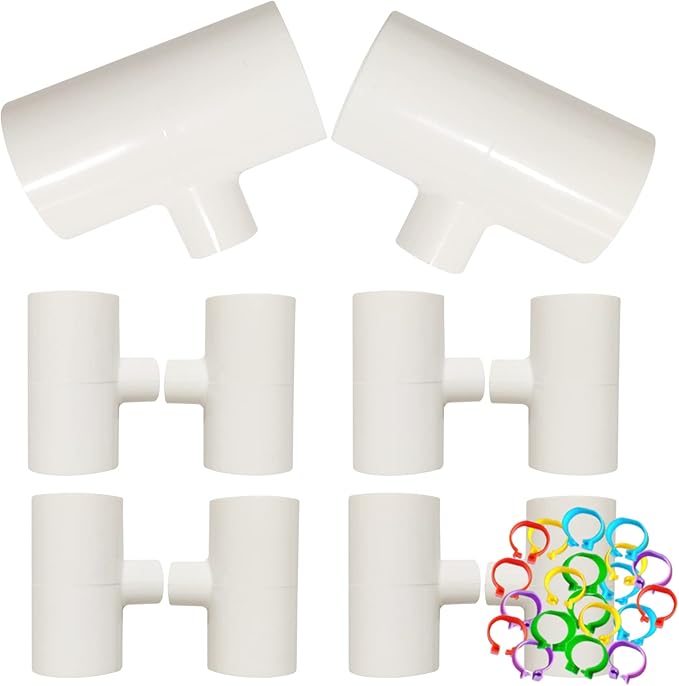 Chicken Waterer PVC Tee Fittings 1/8 FTP Threads for 1/2 Plastic Pipe Schedule 40 for Poultry Automatic Watering Nipples Auto-Fill Water Cups (10pcs, 1/8x1/2x1/2 PVC)