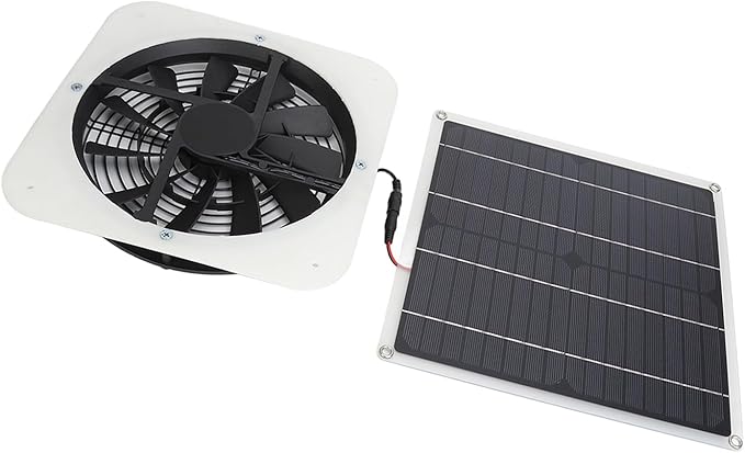 Solar Panel Fan 100W, Weatherproof Exhaust Fan with Metal Protection Mesh for Chicken Coops Greenhouses Sheds, Solar Powered with High Airflow 3000 RPM for Window Exhaust (White)