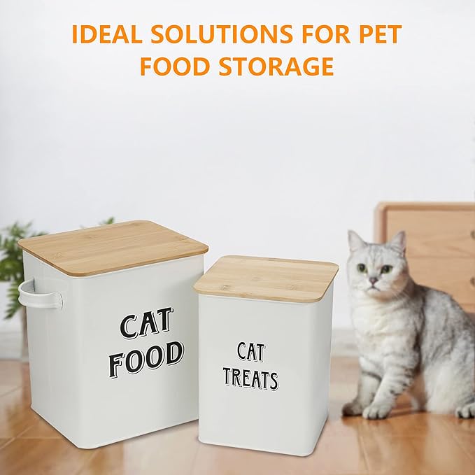 Cat Food Storage Container Farmhouse Pet Food Treats Bin with Lid and Scoop, Perfect Sturdy Canister Tins for Kitchen Countertop, Shelf, Great Gift for Pet Owners - Cat Food